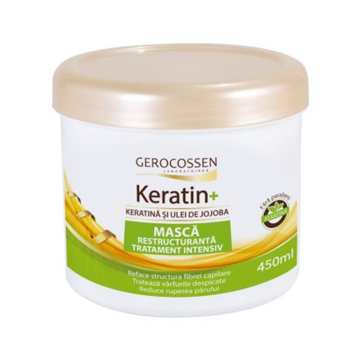 Tratament intensiv Keratin+ masca de par GEROCOSSEN, cu keratina si ulei de jojoba, 450 ml