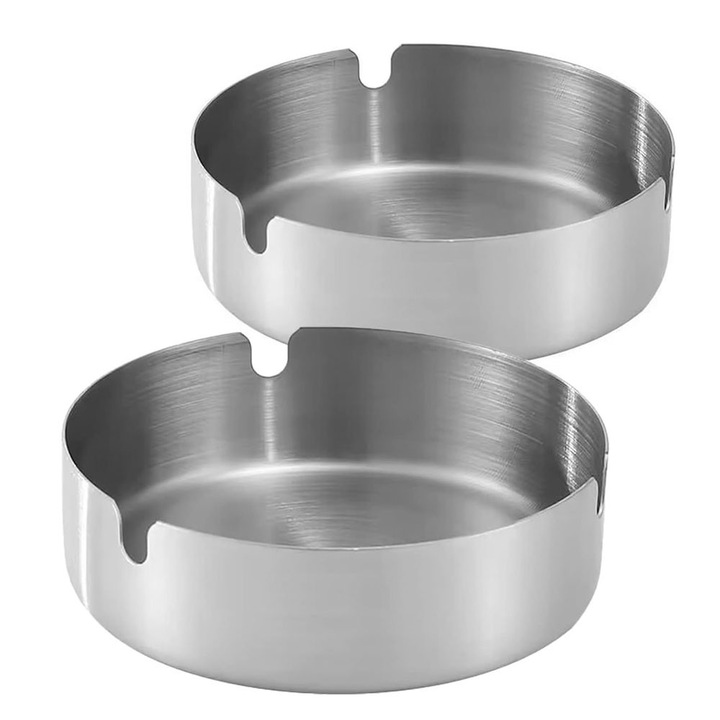 Rozsdamentes acél hamutartó cigarettához, 2 darabos készlet, 10 x 3 cm