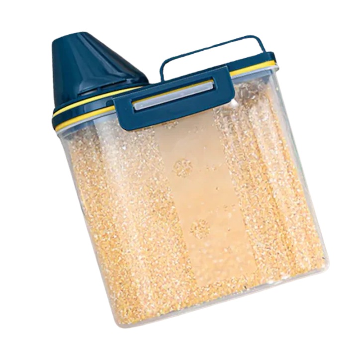 Cutie alimentară transparentă pentru cereale, capac etanș cu cană de măsurare, 1.5 L, Verde