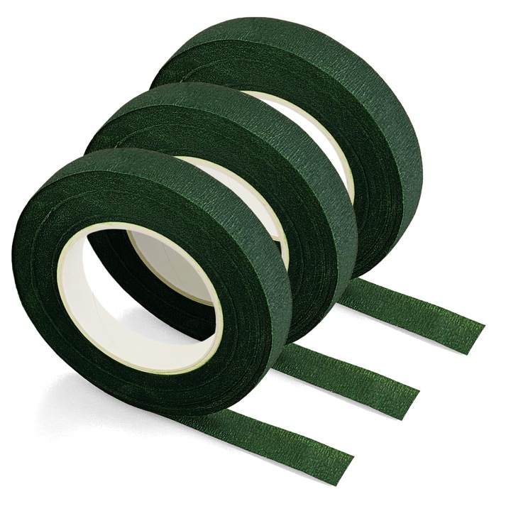 Set Banda floristica, Netuno, Pentru Decorarea Florilor, Buchetelor, Verde, 12mmx25m, 3 bucati