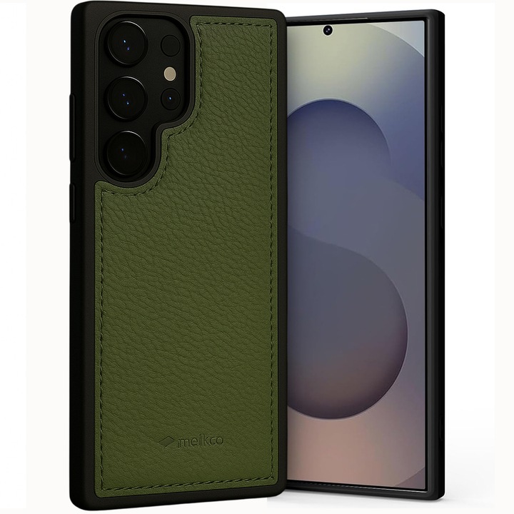 Калъф Melkco от естествена кожа за Samsung Galaxy S25 Ultra, Business Series, първокласно ръчно изработено качество, зелен
