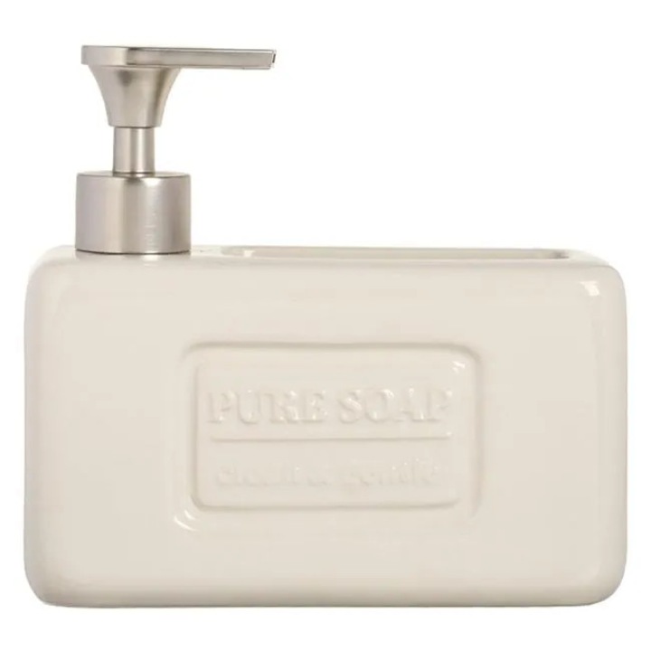 Dispenser Detergent Vase din Ceramica, cu Suport Burete, 600ml, Culoare Crem