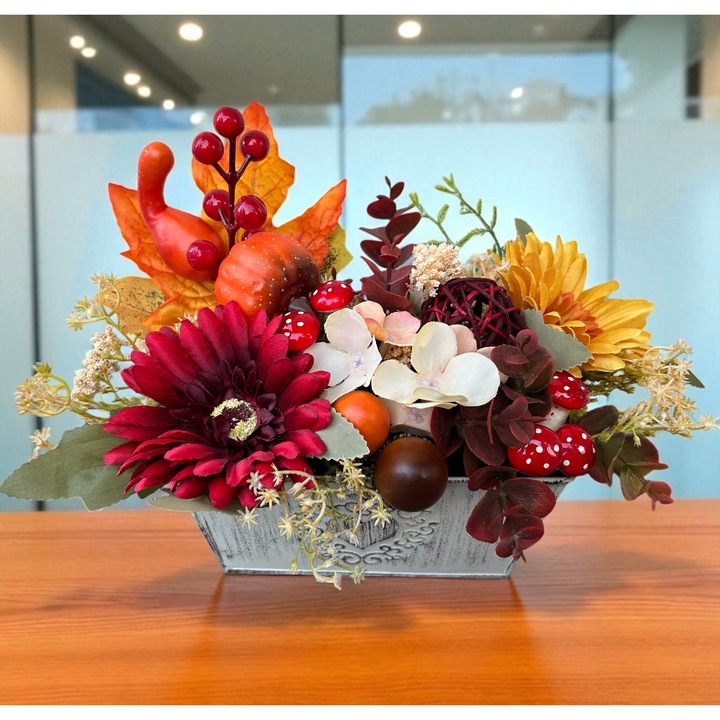 Aranjament floral Dady, Decor de toamnă, dimensiuni 24x14x20 cm