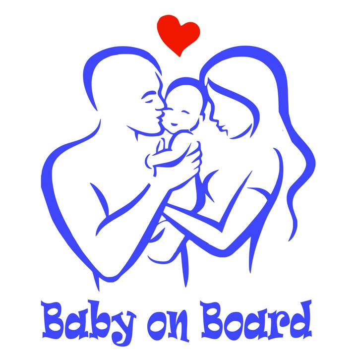 Sticker Happy Family, familie fericita, baby on board, 20cm, albastru