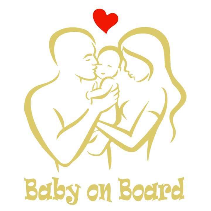 Sticker Happy Family, familie fericita, baby on board, 15cm, auriu