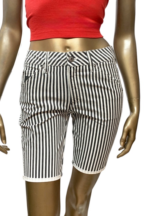 Pantaloni scurți de damă G-Star RAW Shortjeans STRG, Lucas Canvas Dazzle Stripes, Bumbac, Alb/Negru, Alb/Negru