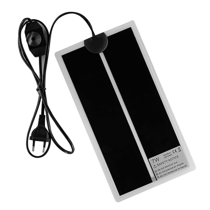 Incalzitor terariu AYSTOAYS®, 7W, Reptile, Covoras termic reglabil, Control temperatura, 15x28cm, Negru