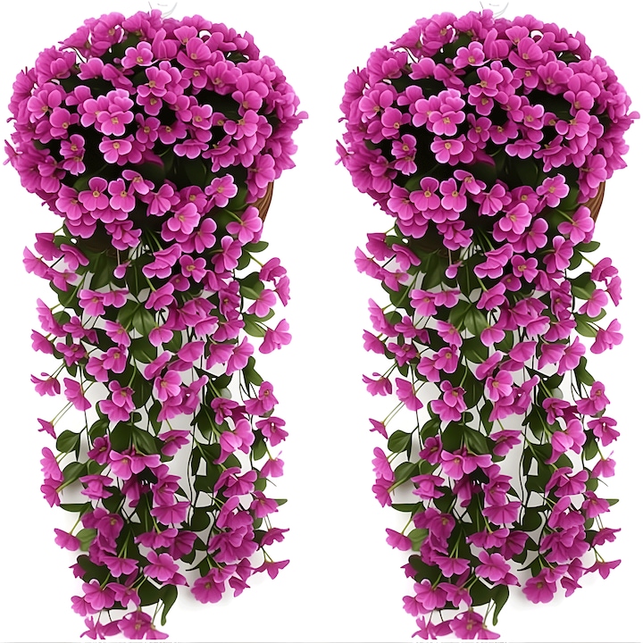 Set 2 plante artificiale, Flori artificiale de iedera violeta, ghirlanda realista pentru decorarea casei, nuntii, gradinii/curtii, aranjament floral (violet)
