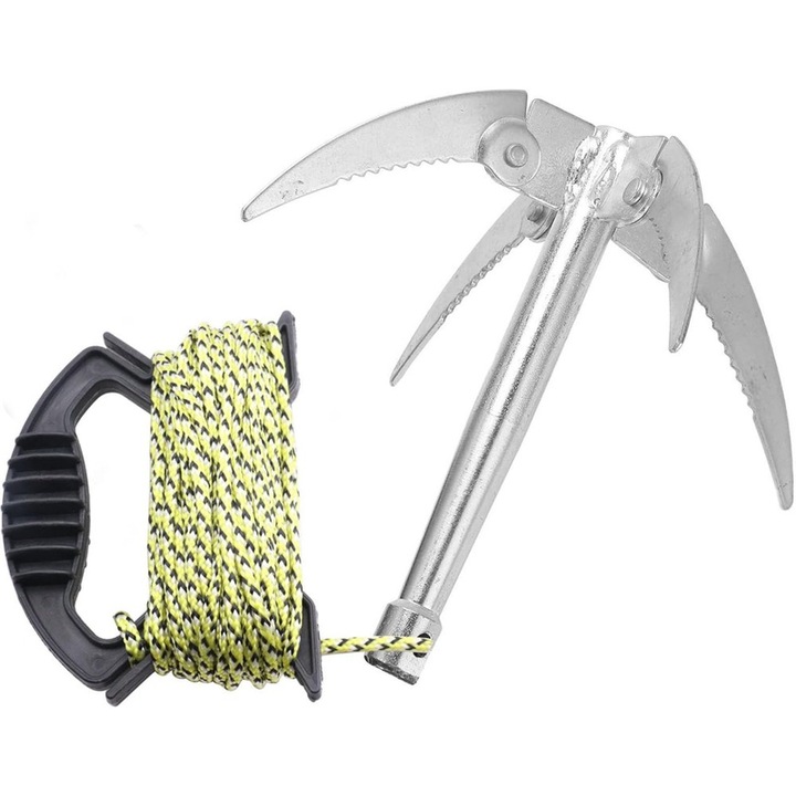 Ancora metalica, echipament de pescuit, utilizata pentru indepartarea algelor, lungime cablu 20 metri, aliaj, culoare argintiu, dimensiuni 21 x 15,5 cm