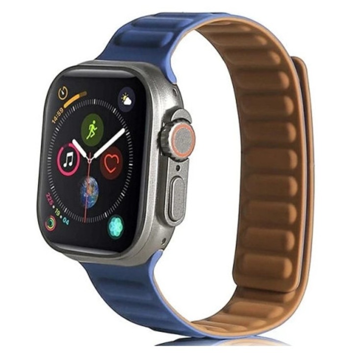 Okosóra szíj, Beline, Apple Watch 38/40/41mm-hez, mágneses, kék/barna
