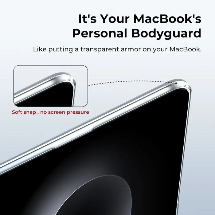 Husa de protectie compatibila cu MacBook Pro 14 inch modele din 2021 pana in 2024 (Pro si Max), inclusiv M4, M3, M2 si M1. Include folie de protectie pentru ecran si husa pentru tastatura, material transparent