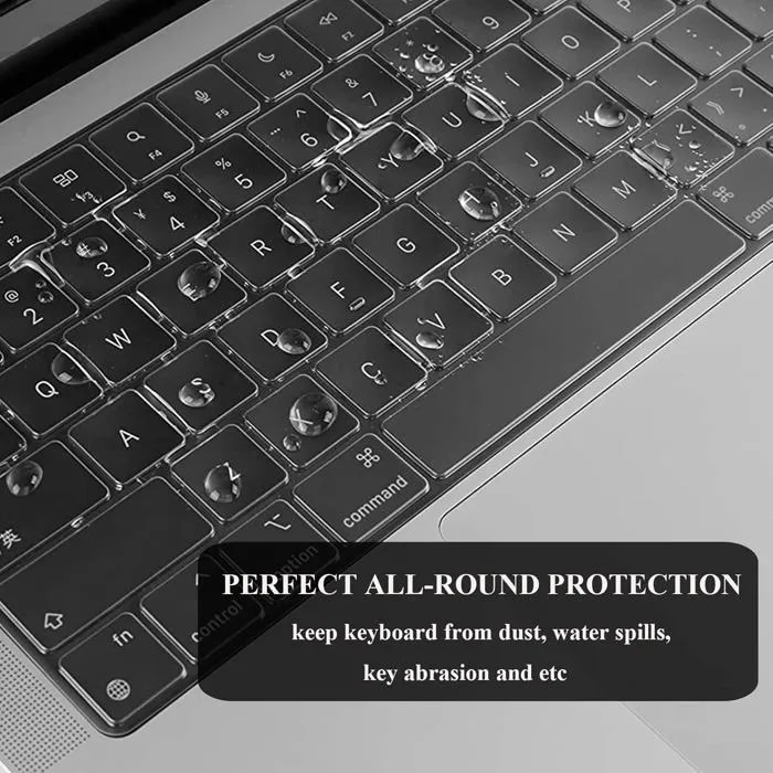 Husa de protectie compatibila cu MacBook Pro 14 inch modele din 2021 pana in 2024 (Pro si Max), inclusiv M4, M3, M2 si M1. Include folie de protectie pentru ecran si husa pentru tastatura, material transparent
