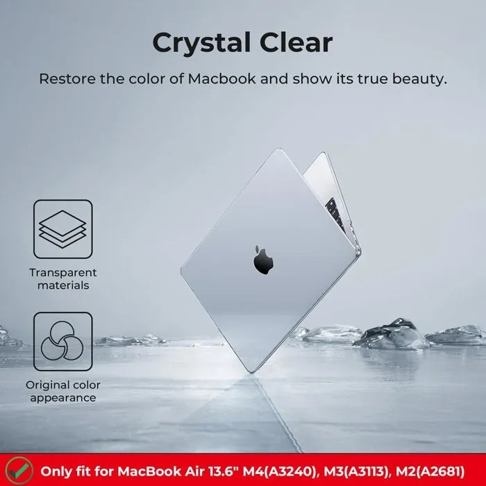 Carcasa de protectie pentru MacBook Air 13 inch M4 M3 M2 (A3240/A2681/A3113) cu folie de ecran si capac pentru tastatura, material transparent