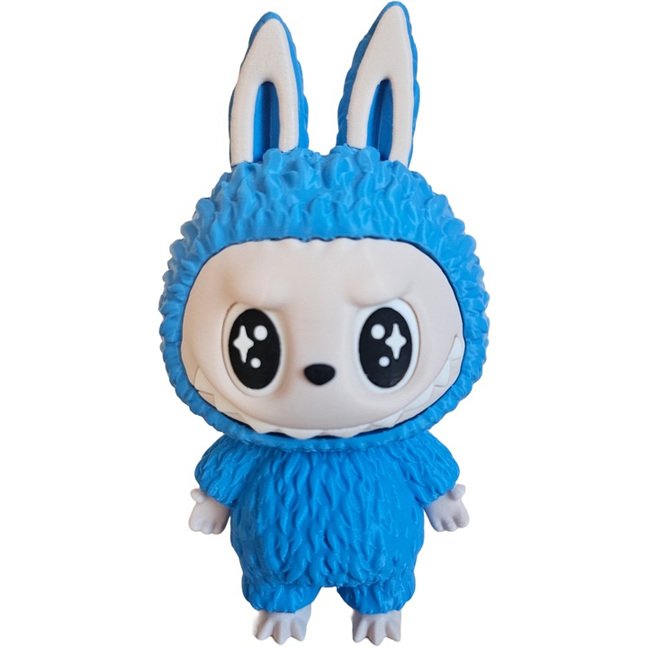 Фигурка LaBUBU – 3D принтирана, светлосиня, с място за връв, вдъхновена от анимационни филми, екологична, изработена от PLA, 13 см