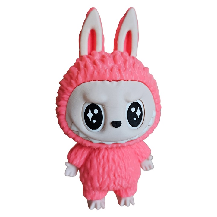 LaBUBU – 3D принтирана фигурка, наситено розова, с място за връв, вдъхновена от анимационни филми, екологична, изработена от PLA, 13 см