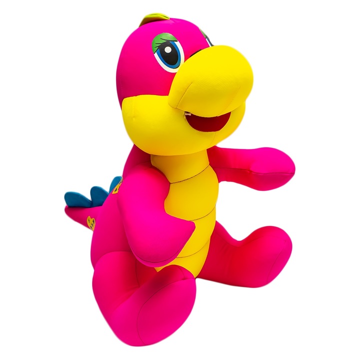 Jucarie Dinozaur material textil cu granule, 34x22.5x30 cm, roz