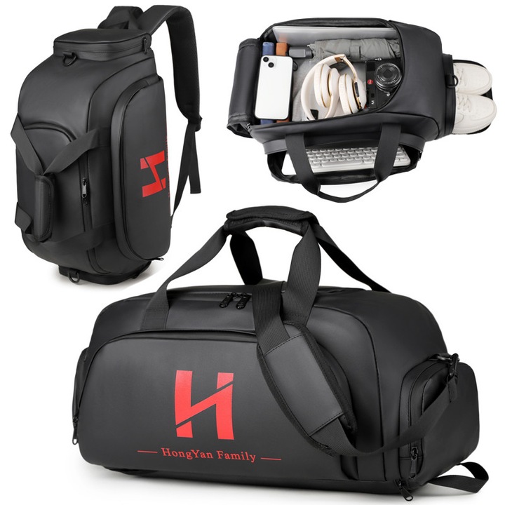 Geanta Tip Rucsac 3 In 1 Camaterlot, Geanta Sport sI Fitness 35l, Compartiment Pentru iNcaLtaMinte, Buzunare Multiple, Impermeabil, UsOr, Potrivit Pentru CaLaTorii, Bagaj De MaNa, Sport, Fitness sI ExercitIi Fizice, 55x25x25cm, Negru