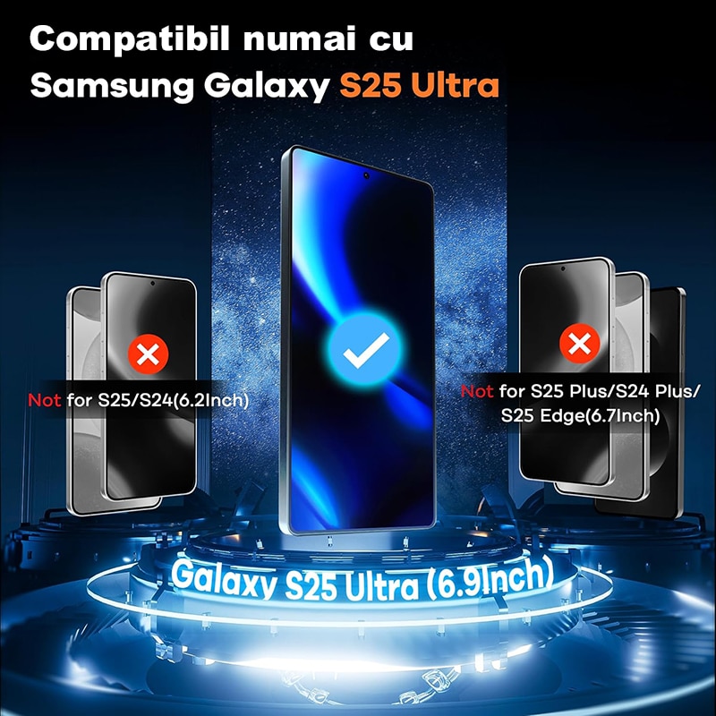 Set de 2 Folie de Protectie Pentru Telefon Mobil, Folie Sticla MOGU® Pentru Samsung S25 Ultra, Protectie Profesionala Ecran 3D, Full Cover, Anti Zgarieturi, Ultra HD, Vine cu un Dispozitiv Simplu de Instalare Pentru o Pozitionare Precisa, Transparenta