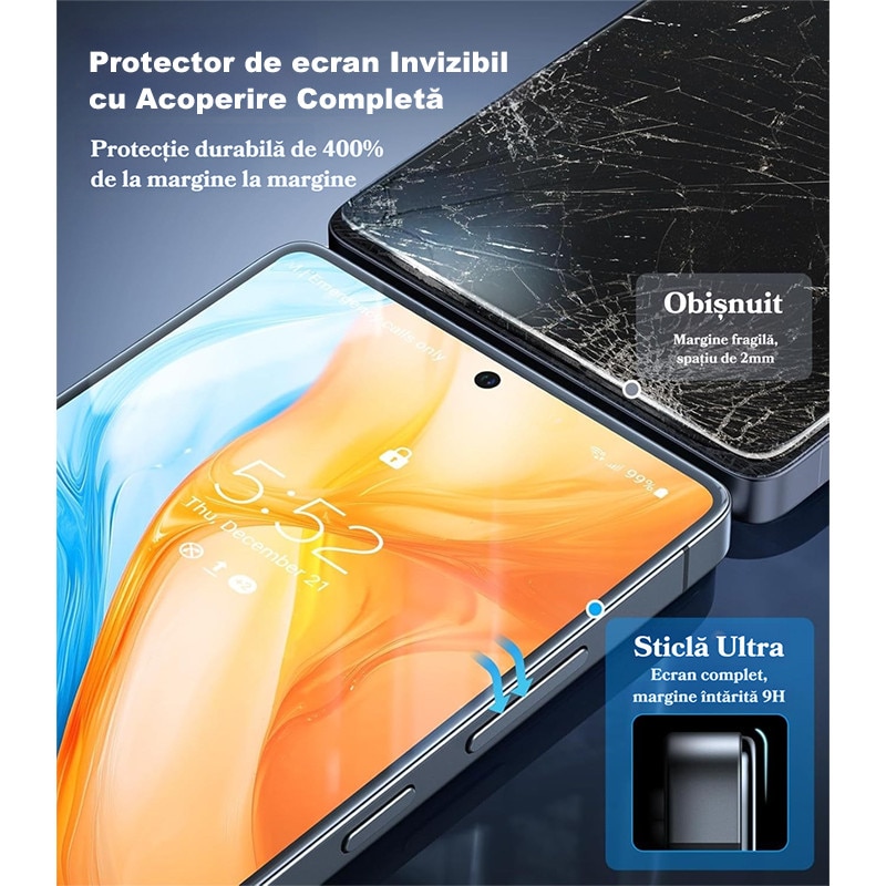 Set de 2 Folie de Protectie Pentru Telefon Mobil, Folie Sticla MOGU® Pentru Samsung S25 Ultra, Protectie Profesionala Ecran 3D, Full Cover, Anti Zgarieturi, Ultra HD, Vine cu un Dispozitiv Simplu de Instalare Pentru o Pozitionare Precisa, Transparenta