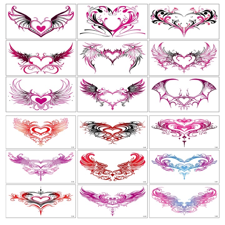 Decor erotic accesorii, Set 18 tatuaje temporare, Non-toxice si sigure, Rezistente la apa si transpiratie, Potrivite pentru clavicula, piept si abdomen, Sexy, Erotic, Seducator, 8*16cm, Combinatii multiple disponibile, Negru | Visiniu