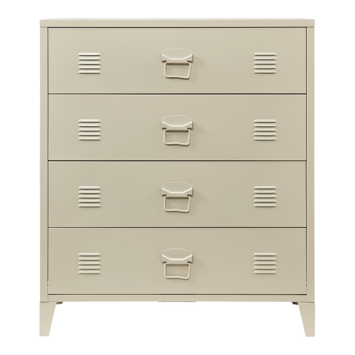 Dulap, en.casa, PXSL-0428 Hämeenlinna, 92 x 80 x 40 cm, otel, camel, cu 4 sertare cu fante pentru aerisire