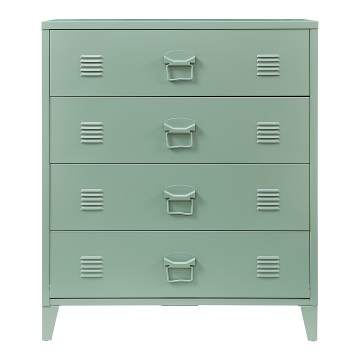 Dulap, en.casa, PXSL-0426 Hämeenlinna, 92 x 80 x 40 cm, otel, verde mat, cu 4 sertare cu fante pentru aerisire
