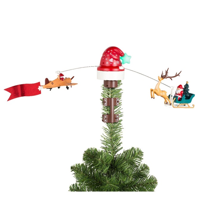 Varf de brad rotativ cu Mos Craciun, 35x70x29 cm