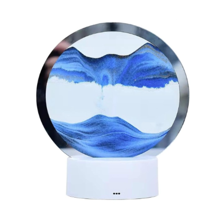 LED подвижна пясъчна лампа за бюро или нощно шкафче, кръгло стъкло, 3D пейзаж, бяла