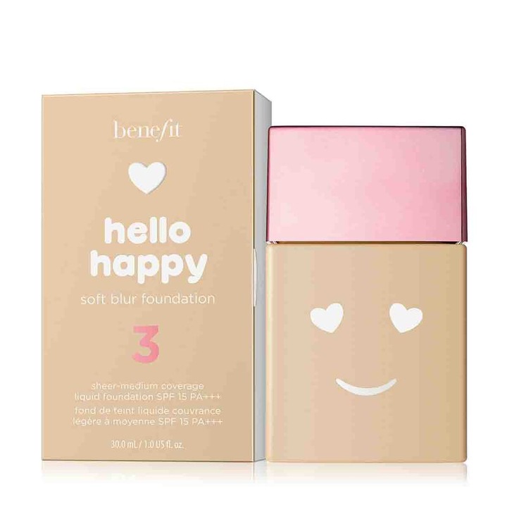 Фон дьо тен Benefit Hello Happy SPF15 Soft Blur, нюанс 3, Течен, 30 мл