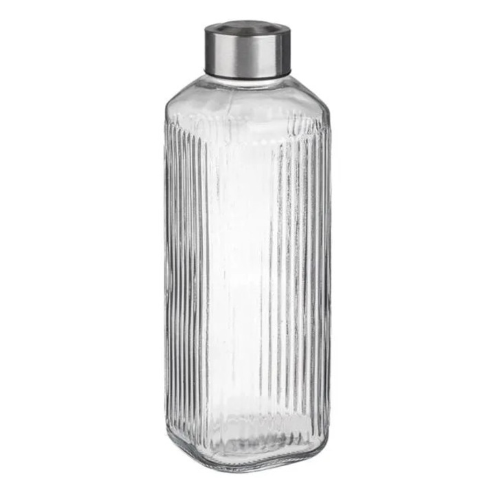 Sticla Apa din Sticla Transparenta cu Model Dungi si Capac Metalic, 1L