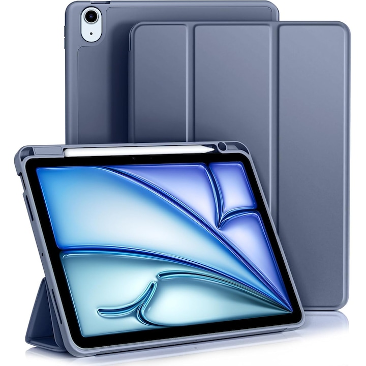 iPad Air 11 hüvelykes 2024 M2 / iPad Air 5/4 (2022/2020 10.9 hüvelyk) készülékekkel kompatibilis tablet tok, automatikus alvás-ébresztés funkcióval, sötétkék