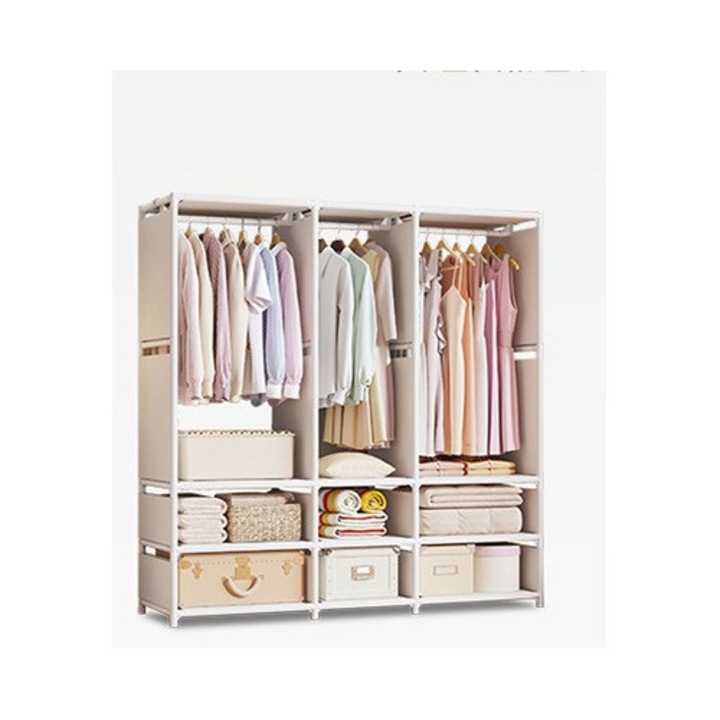 Dulap textil organizator, 3 coloane, alb, cadru metalic, 170x143x36 cm