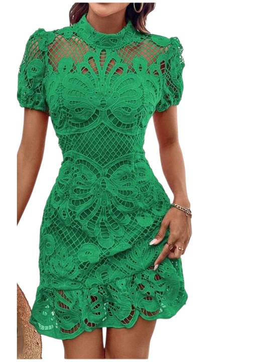Rochie verde din dantela, scurta, M