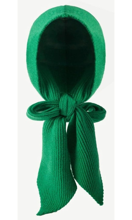 Плетена дамска шапка с шал, зелена, 50x80см