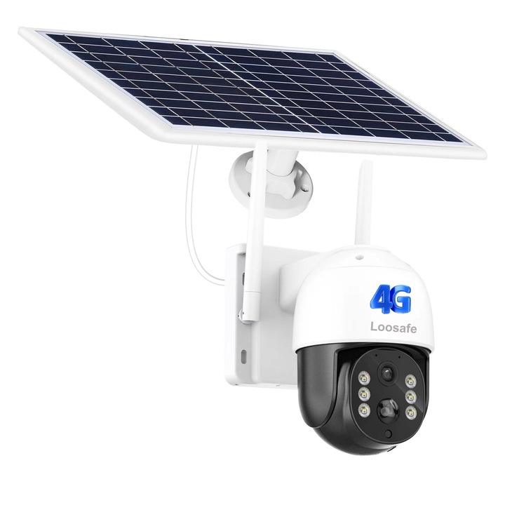 Camera de Supraveghere Solara 4G Loosafe® 4GProtect TQ5 Max, 8MP, Exterior, Acumulator 10400 mAh, Panou Solar 7.6W, Ultra HD, 5X zoom, Rotire, Leduri Lumina si Infrarosu, Comunicare Bidirectionala, Senzor Miscare, Negru