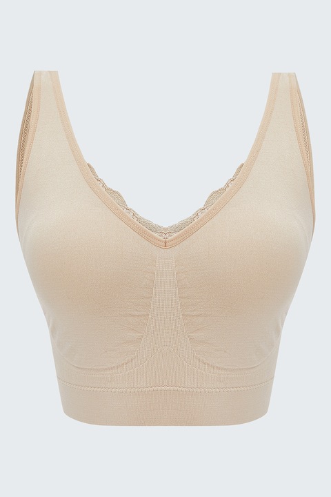 LC WAIKIKI, Bustiera cu model uni si insertii din dantela, Bej deschis, 3XL