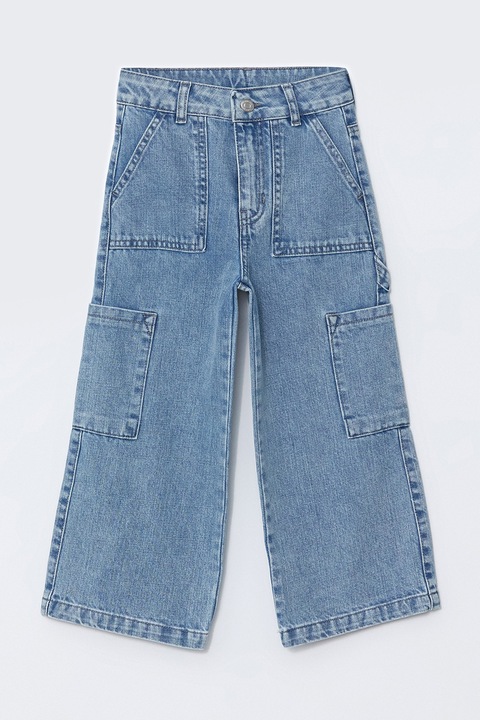 LC WAIKIKI, Blugi cu croiala ampla si terminatie franjurata, Albastru melange