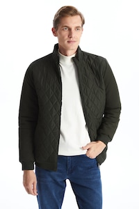 LC WAIKIKI, Jacheta cu guler mediu si fermoar, Verde inchis, XL