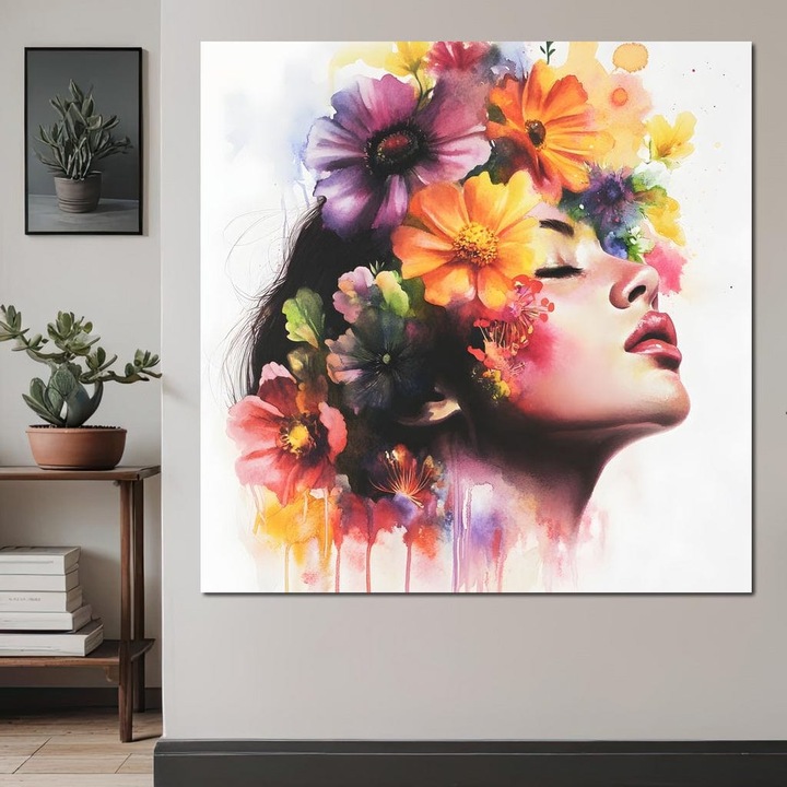 Премиум картина върху платно, LuxCanva® G1137, Мечта в венчелистчета, 75 X 75 см, 100% памучно платно 400 г/м2, дървена рамка, феминизъм, градина, цветя, елегантност, природа, кралица, свежест, свобода, изкуство, хроматично, деликатно, офис, хол