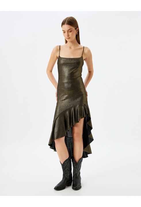 KOTON, Rochie asimetrica cu volane, Maro, L