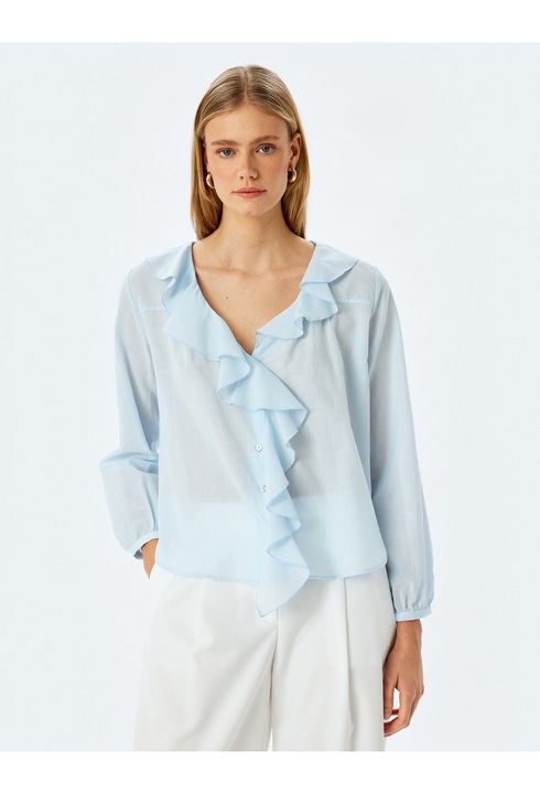 KOTON, Camasa cu volane, Albastru deschis, XS