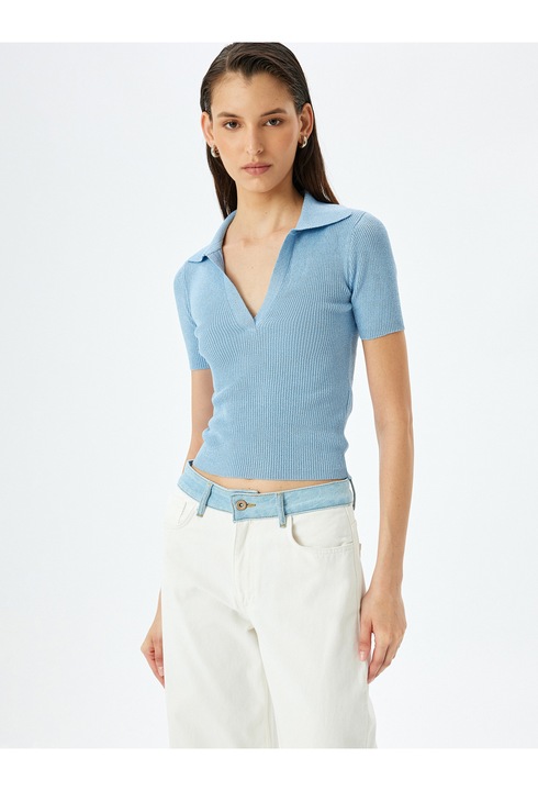 KOTON, Pulover tricotat cu maneci scurte, Albastru, L