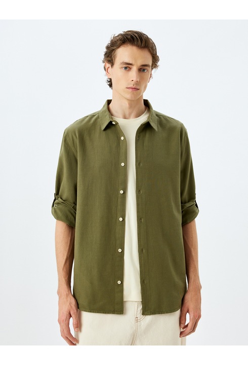 KOTON, Camasa de bumbac cu maneci lungi, Verde, L