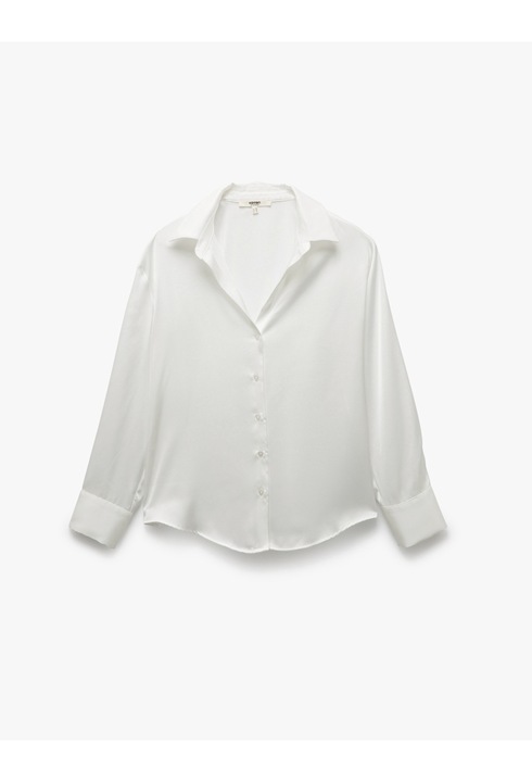 KOTON, Camasa uni de satin, Alb, XS