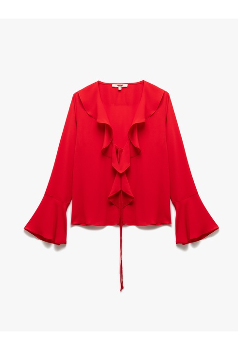 KOTON, Camasa din sifon cu volane, Rosu, XS