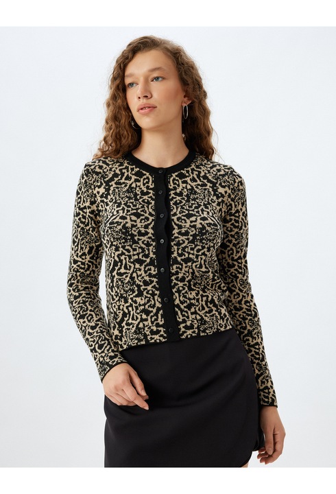 KOTON, Cardigan cu decolteu la baza gatului si nasturi, Negru