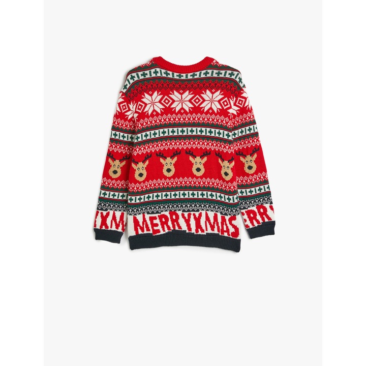 KOTON, Pulover cu model de Craciun, Rosu/Alb/Maro