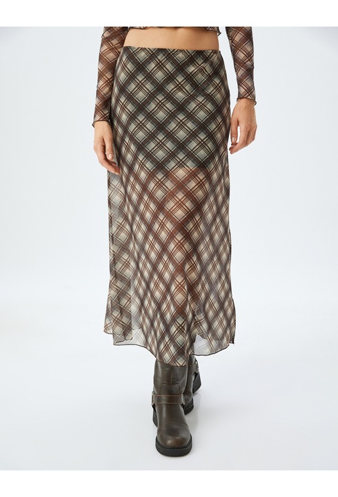 KOTON, Fusta in carouri cu talie inalta, Negru