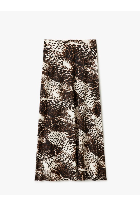 KOTON, Fusta din satin cu animal print, Negru, XS