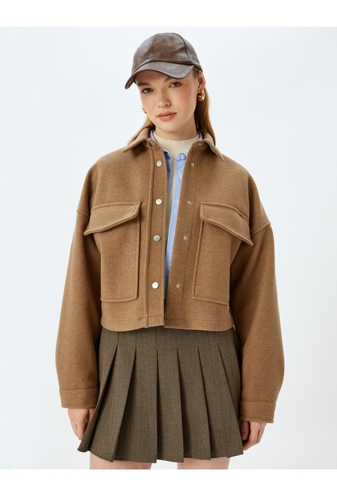 KOTON, Jacheta supradimensionata cu capse, Caramel, L